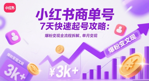 小红书商单号7天快速起号攻略：爆粉变现全流程拆解，单月变现3k+-腾渊论坛