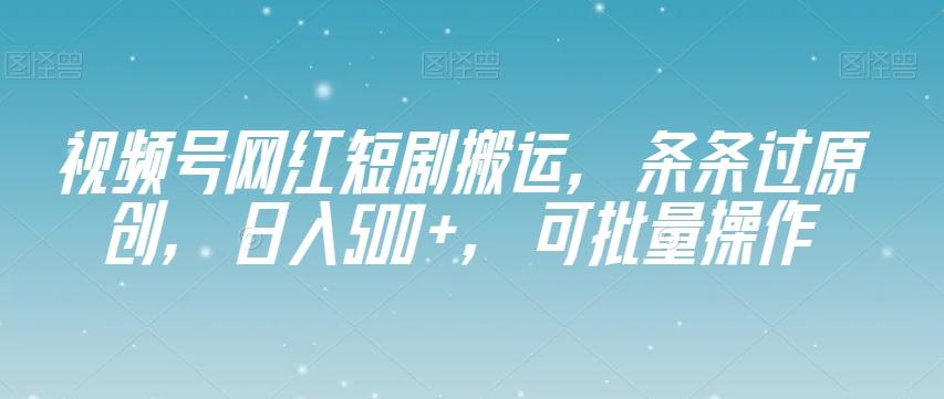 视频号网红短剧搬运，条条过原创，日入500+，可批量操作【揭秘】-腾渊网创