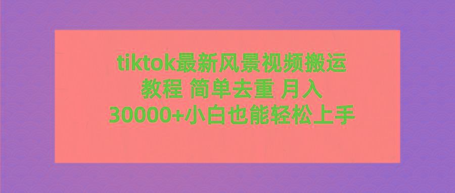 (9804期)tiktok最新风景视频搬运教程 简单去重 月入30000+附全套工具-腾渊论坛