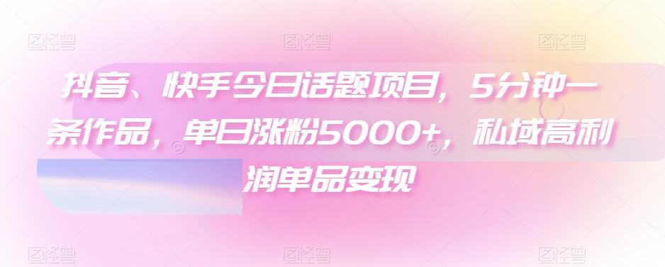 抖音、快手今日话题项目，5分钟一条作品，单日涨粉5000+，私域高利润单品变现-腾渊网创