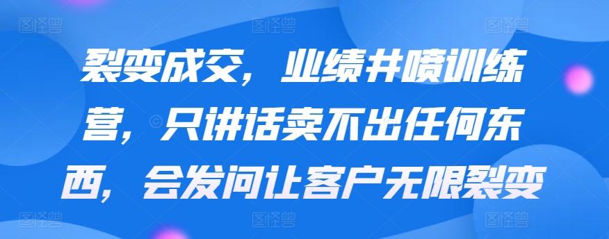 裂变成交，业绩井喷训练营，只讲话卖不出任何东西，会发问让客户无限裂变-腾渊网创