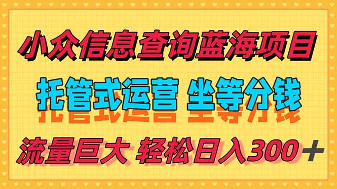 稳定日入300＋，小众信息查询蓝海项目，全程懒人式托管，解放你的时间-腾渊网创