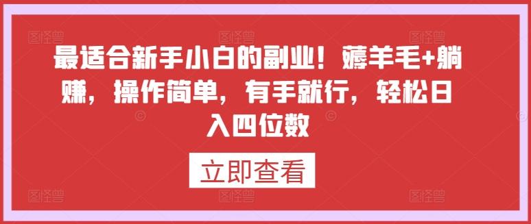 最适合新手小白的副业！薅羊毛+躺赚，操作简单，有手就行，轻松日入四位数【揭秘】-腾渊网创