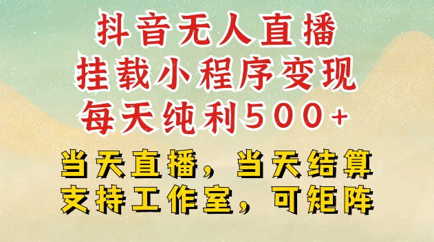 抖音无人直播挂载小程序变现每天纯利500+当天直播，当天结算支持工作室，可矩阵【揭秘】-腾渊网创