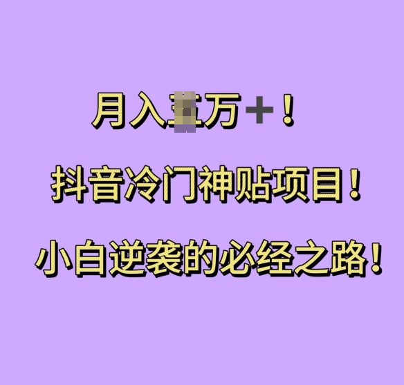 抖音冷门神贴项目，小白逆袭的必经之路，月入过W【揭秘】-腾渊论坛