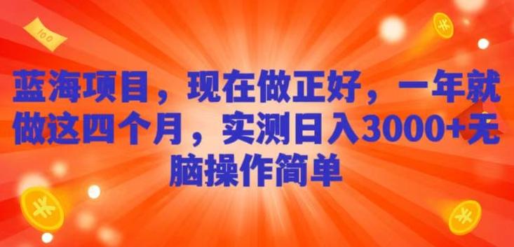 蓝海项目，现在做正好，一年就做这4个月，实测日入3000+，无脑简单操作-腾渊论坛