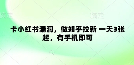 卡小红书漏洞，做知乎拉新 一天3张起，有手机即可-腾渊网创
