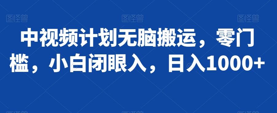 中视频计划无脑搬运，零门槛，小白闭眼入，日入1000+-腾渊网创