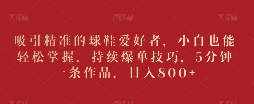 吸引精准的球鞋爱好者，小白也能轻松掌握，持续爆单技巧，5分钟一条作品，日入800+【揭秘】-腾渊网创
