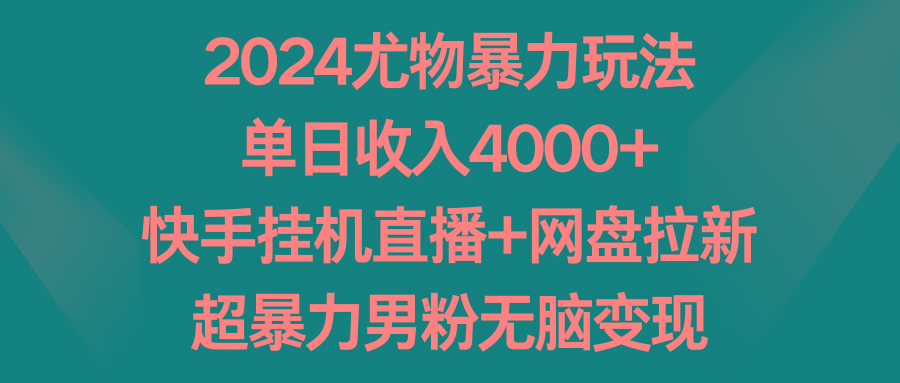 2024尤物暴力玩法 单日收入4000+快手挂机直播+网盘拉新 超暴力男粉无脑变现-腾渊网创