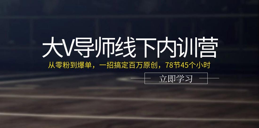 大V导师线下内训营：从零粉到爆单，一招搞定百万原创(78节45个小时)-腾渊网创
