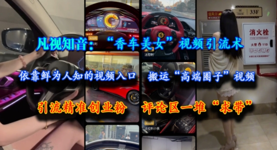 凡视知音：“香车美女”视频引流术，依靠鲜为人知的视频入口，搬运“高端圈子”视频，引流精准创业粉，评论区一堆“求带”-腾渊网创