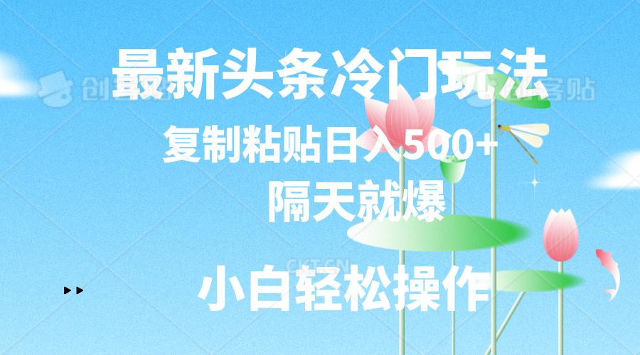 最新头条冷门玩法，隔天就爆，复制粘贴日入500+-腾渊网创