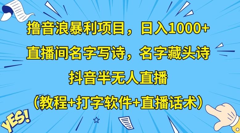 撸音浪暴利项目，日入1000+，直播间名字写诗，名字藏头诗，抖音半无人直播（教程+打字软件+直播话术）【揭秘】-腾渊论坛