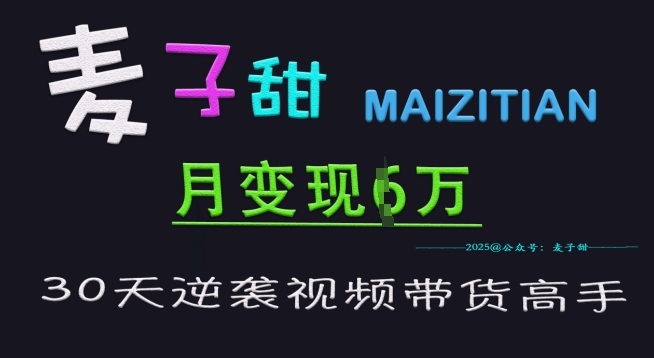 麦子甜30天逆袭视频带货高手，单月变现6W加特训营-腾渊网创