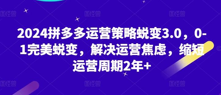 2024拼多多运营策略蜕变3.0，0-1完美蜕变，解决运营焦虑，缩短运营周期2年+-腾渊论坛