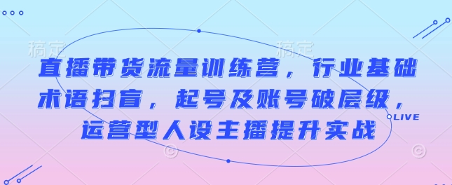 直播带货流量训练营，行业基础术语扫盲，起号及账号破层级，运营型人设主播提升实战-腾渊网创