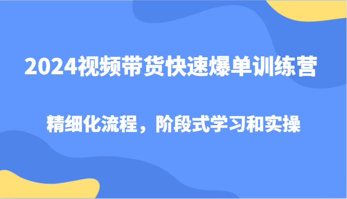 2024视频带货快速爆单训练营，精细化流程，阶段式学习和实操-腾渊网创