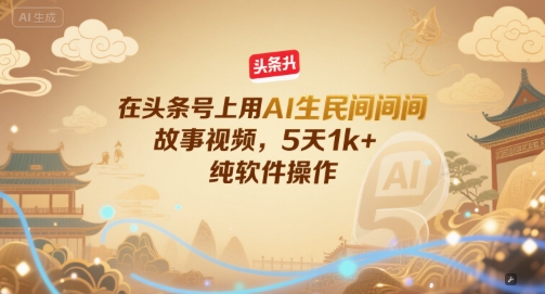在头条号上用AI生民间故事视频，5天1k+，纯软件操作-腾渊网创