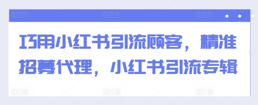 巧用小红书引流顾客，精准招募代理，小红书引流专辑-腾渊网创