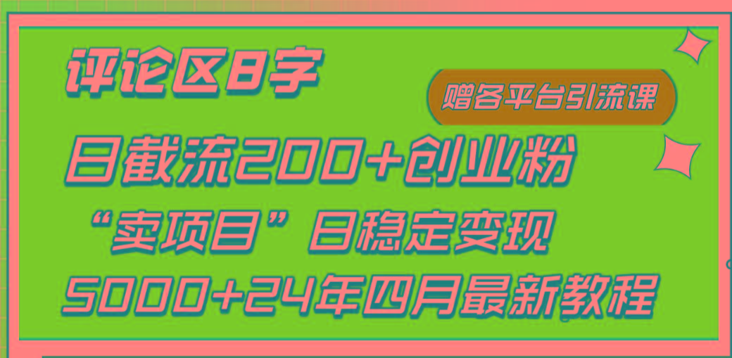 (9851期)评论区8字日载流200+创业粉  日稳定变现5000+24年四月最新教程！-腾渊网创