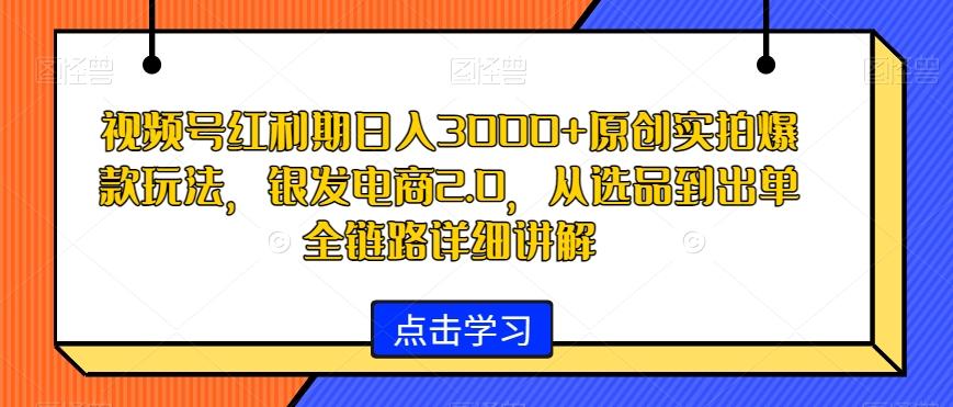 视频号红利期日入3000+原创实拍爆款玩法，银发电商2.0，从选品到出单全链路详细讲解【揭秘】-腾渊网创
