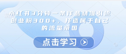 小红书3分钟一条作品精准引流创业粉300+，打造属于自己的流量帝国-腾渊网创