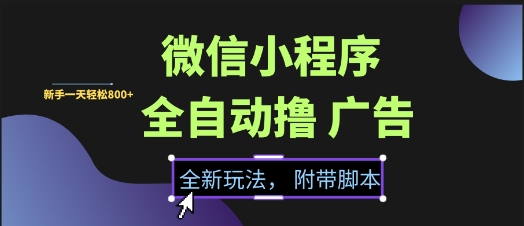 微信小程序全自动撸广告项目，彻底解决没流量的问题，新手一天8张+【揭秘】-腾渊网创