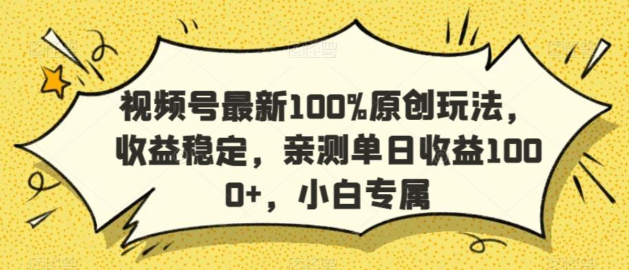 视频号最新100%原创玩法，收益稳定，亲测单日收益1000+，小白专属【揭秘】-腾渊网创