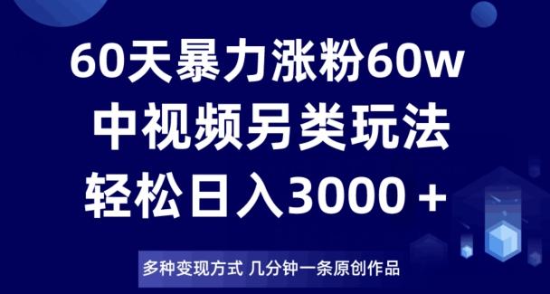 60天暴力涨粉60W，中视频另类玩法，日入3000＋，几分钟一条原创作品多种变现方式-腾渊网创