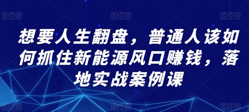 想要人生翻盘，普通人该如何抓住新能源风口赚钱，落地实战案例课-腾渊网创