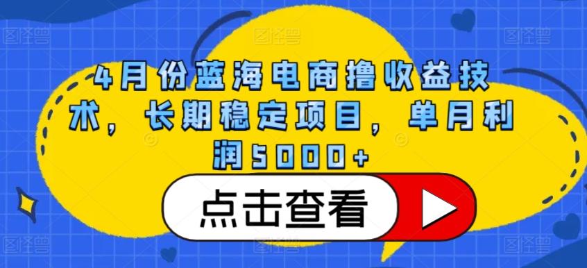 4月份蓝海电商撸收益技术，长期稳定项目，单月利润5000+【揭秘】-腾渊网创