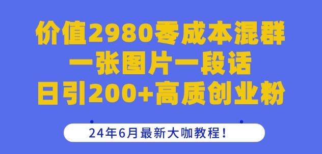 价值2980零成本混群一张图片一段话日引200+高质创业粉，24年6月最新大咖教程【揭秘】-腾渊网创