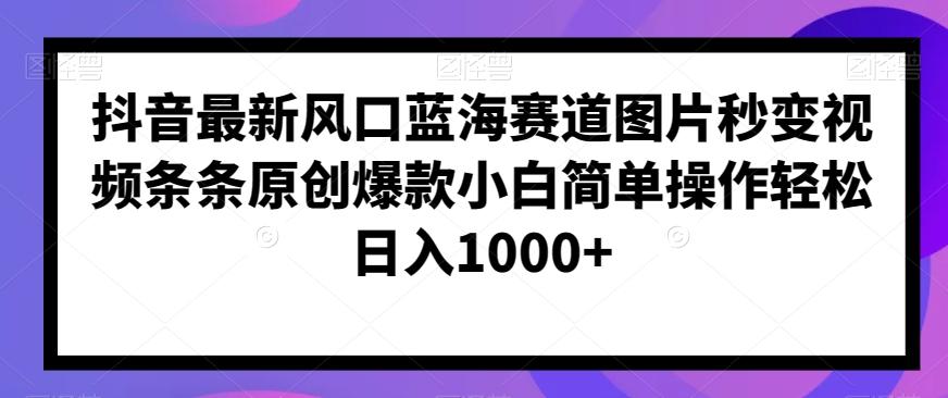抖音最新风口蓝海赛道图片秒变视频条条原创爆款小白简单操作轻松日入1000+-腾渊网创