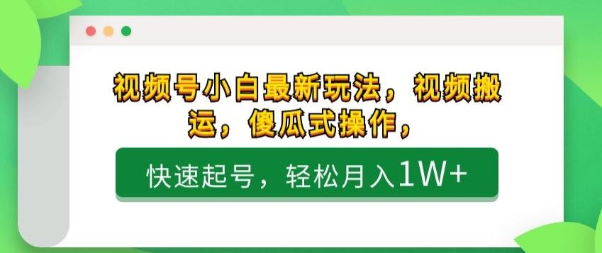 视频号小白最新玩法，视频搬运，傻瓜式操作，快速起号，轻松月入1W+-腾渊网创