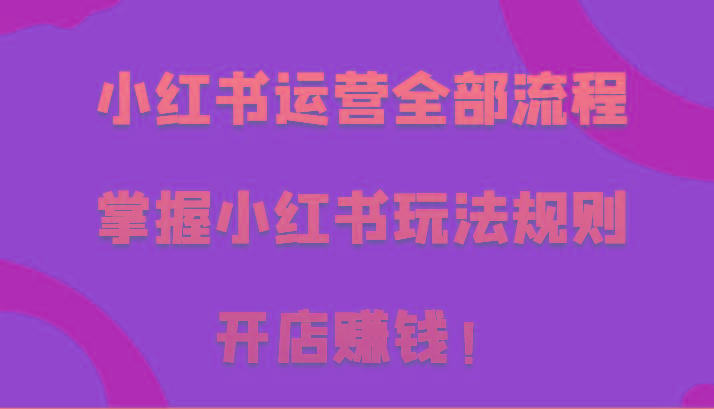 小红书运营全部流程，掌握小红书玩法规则，开店赚钱！-腾渊网创