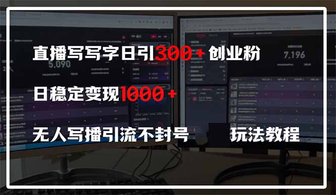 直播写写字日引300+创业粉，日稳定变现600+无人写播引流不封号，玩法教程-腾渊网创