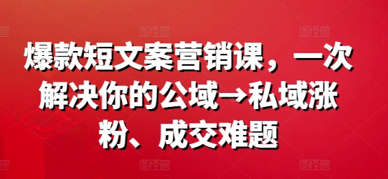 爆款短文案营销课，一次解决你的公域→私域涨粉、成交难题-腾渊论坛
