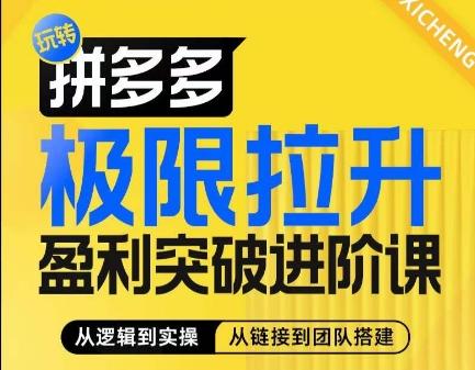 拼多多极限拉升盈利突破进阶课，​从算法到玩法，从玩法到团队搭建，体系化系统性帮助商家实现利润提升-腾渊网创