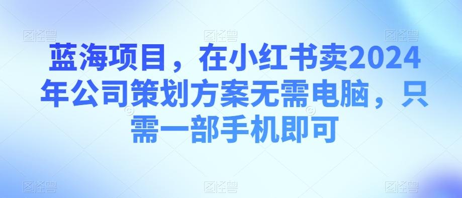 蓝海项目，在小红书卖2024年公司策划方案无需电脑，只需一部手机即可-腾渊网创