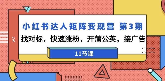 小红书达人矩阵变现营 第3期，找对标，快速涨粉，开蒲公英，接广告-11节课-腾渊网创