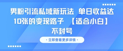 男粉引流私域新玩法，单日收益达10张的变现路子 【适合小白】不封号-腾渊网创