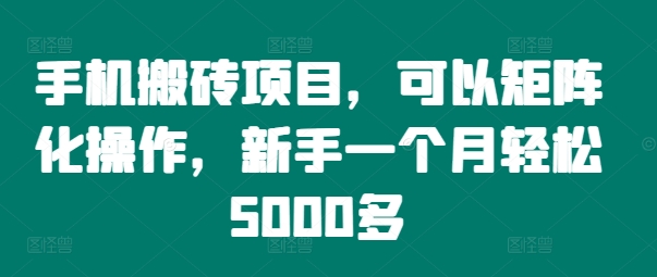 手机搬砖项目，可以矩阵化操作，新手一个月轻松5000多-腾渊网创