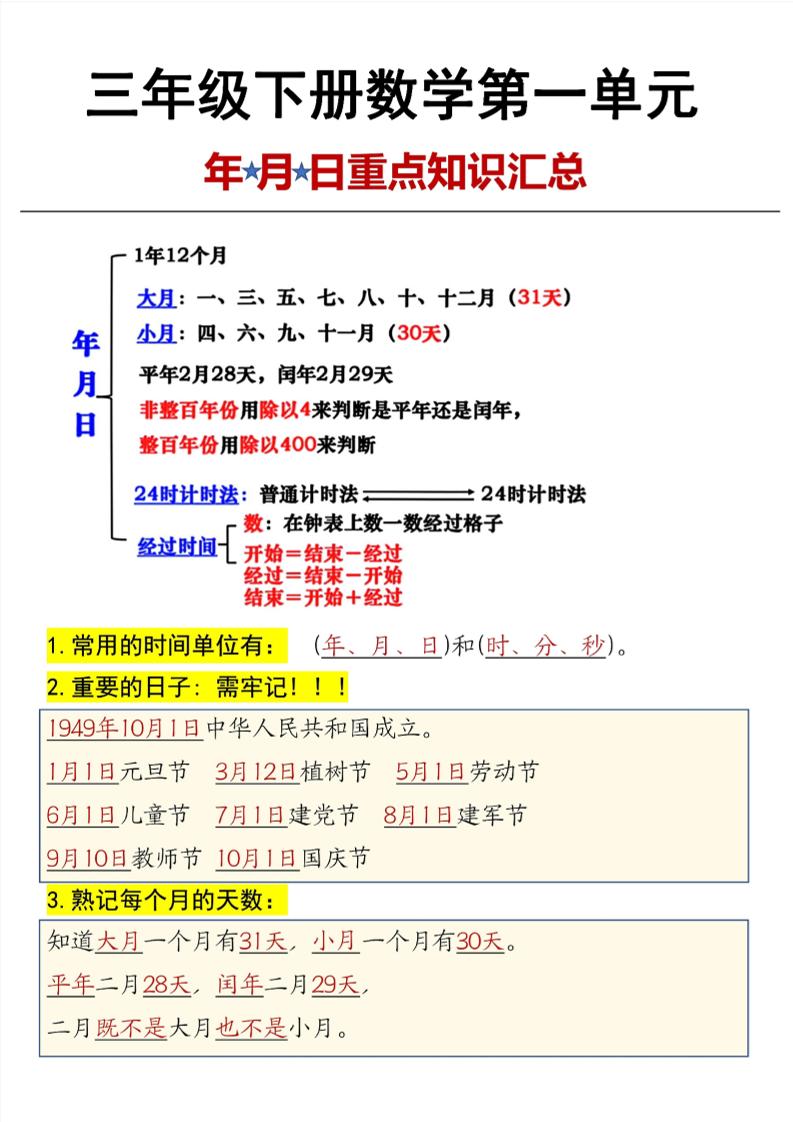 三年级下数学第6单元年月日重点知识汇总-腾渊网创