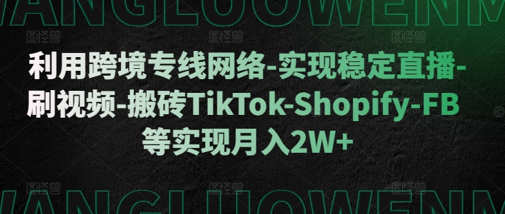 利用跨境专线网络-实现稳定直播-刷视频-搬砖TikTok-Shopify-FB等实现月入2W+【揭秘】-腾渊网创