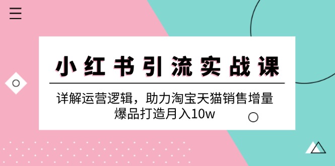 小红书引流实战课：详解运营逻辑，助力淘宝天猫销售增量，爆品打造月入10w-腾渊网创