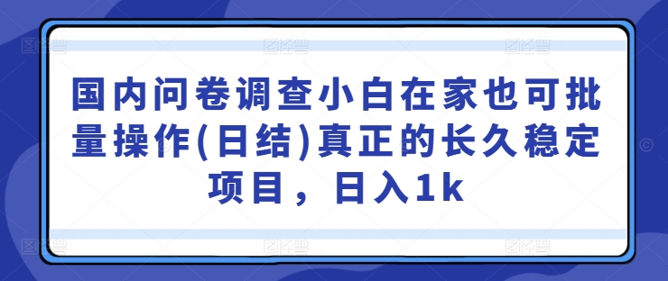 国内问卷调查小白在家也可批量操作(日结)真正的长久稳定项目，日入1k【揭秘】-腾渊论坛