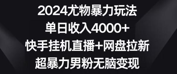 2024尤物暴力玩法，单日收入4000+，快手挂机直播+网盘拉新，超暴力男粉无脑变现【揭秘】-腾渊网创