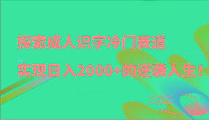 探索成人识字冷门赛道，实现日入2000+的逆袭人生！-腾渊网创