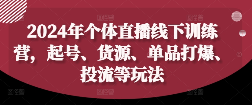 2024年个体直播训练营，起号、货源、单品打爆、投流等玩法-腾渊网创